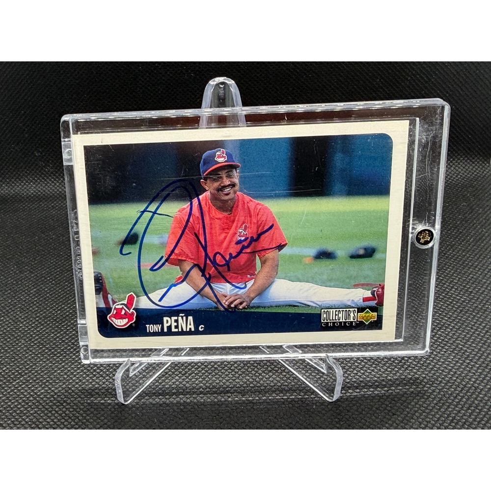 1996 Upper Deck Collector's Choice Tony Pena Signed Card 527 Cleveland Indians